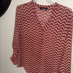 a.n.a Red and White Chevron Blouse